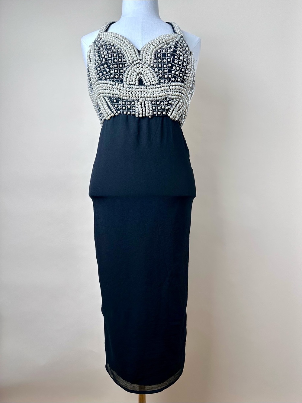 ASOS Pearl & Sequin Embellished Open Back Halter Midi Dress NWT Size 0